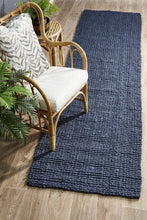 Costa Basket Navy Blue Runner Rug