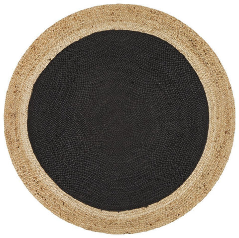 Costa Oro Round Jute Black Rug