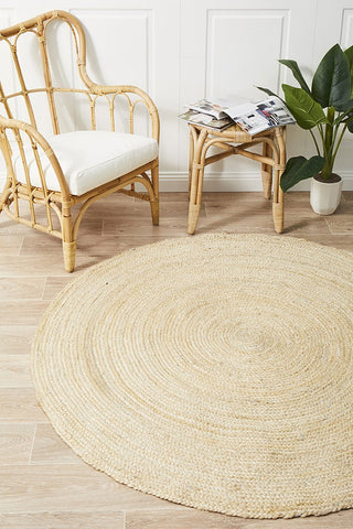 Costa Oro Round Jute Natural Bleach Rug