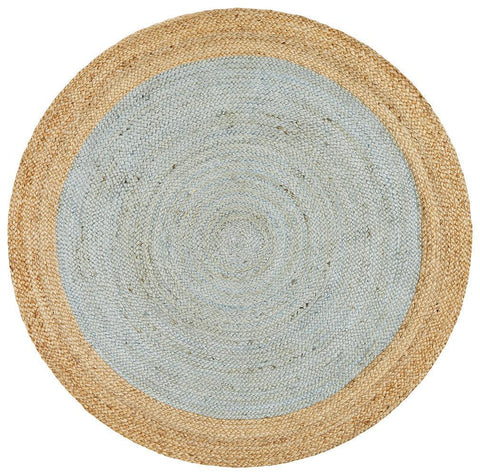 Costa Oro Round Jute Blue Rug