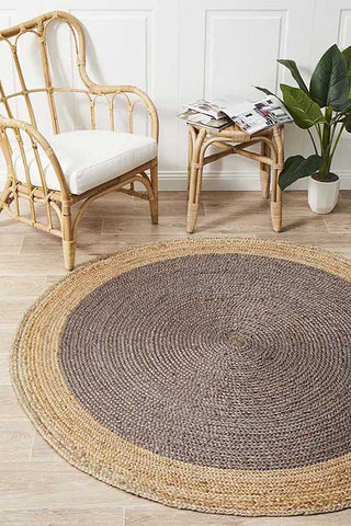 Costa Oro Charcoal Round Jute Rug