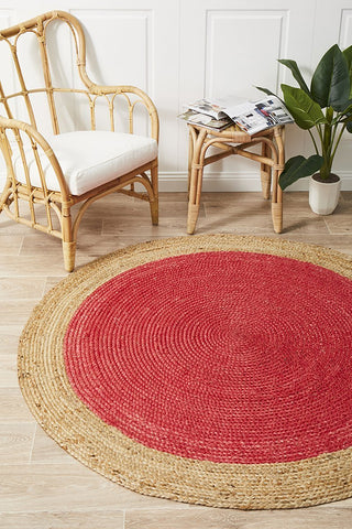 Costa Oro Round Jute Cherry Rug