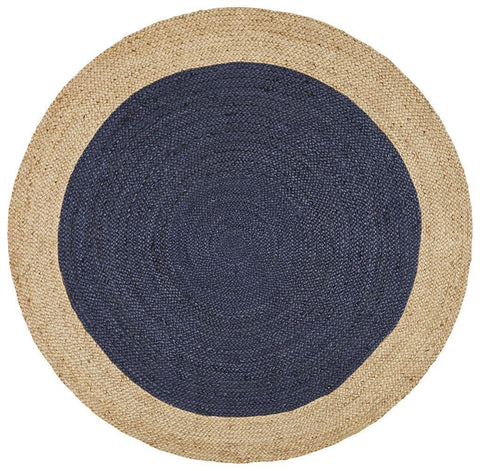 Costa Oro Round Jute Navy Blue Rug