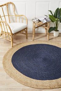 Costa Oro Round Jute Navy Blue Rug