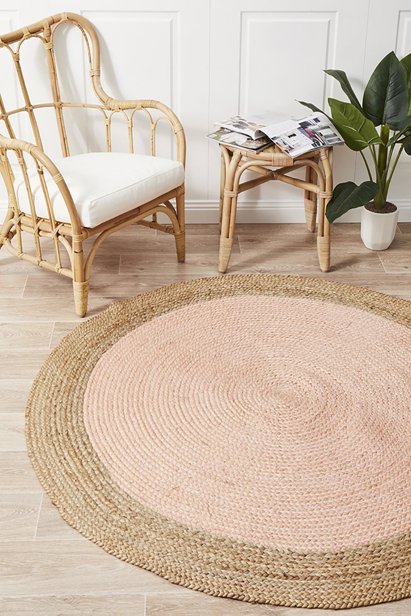 Costa Oro Round Jute Pink Rug