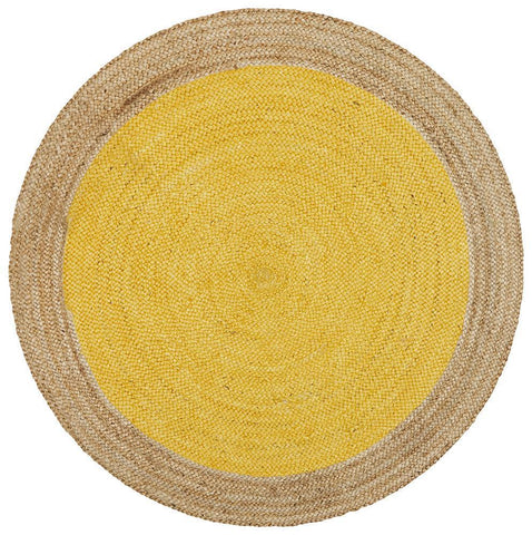 Costa Oro Round Jute Yellow Rug