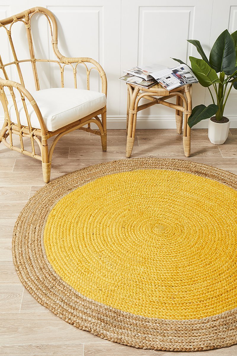 Costa Oro Round Jute Yellow Rug