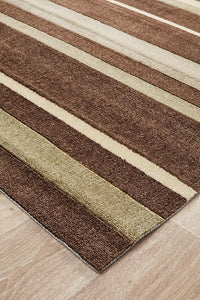 Ibiza Stylish Stripe Brown Beige Rug