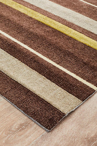 Ibiza Stylish Stripe Brown Green Rug