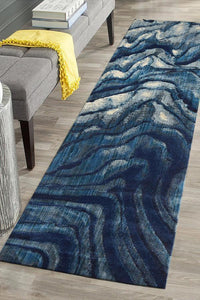 Dreamscape Waves Modern Indigo Runner Rug