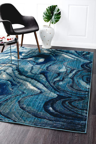 Dreamscape Waves Modern Indigo Rug