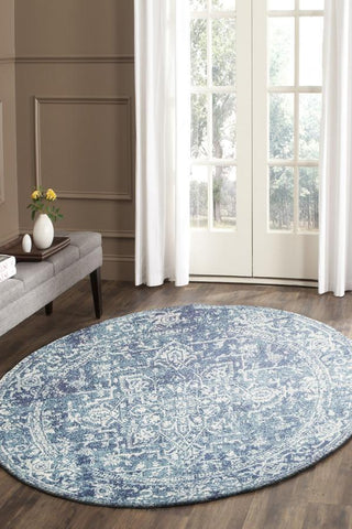 Evoke Muse Blue Transitional Round Rug