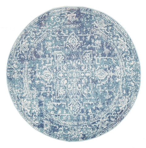 Evoke Muse Blue Transitional Round Rug