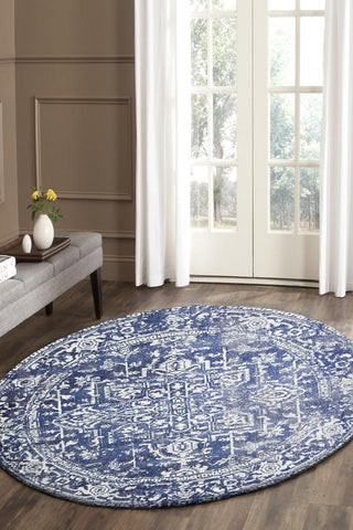 Evoke Contrast Navy Transitional Round Rug