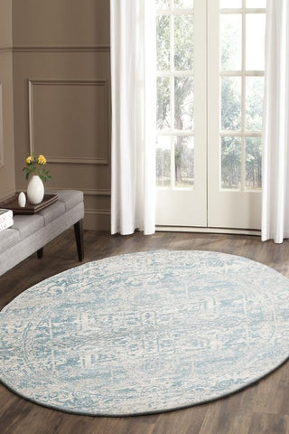 Evoke Glacier White Blue Transitional Round Rug