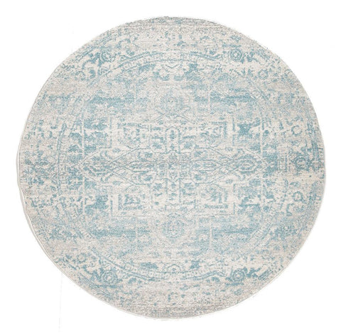 Evoke Glacier White Blue Transitional Round Rug