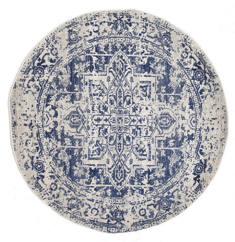 Evoke Horizon White Navy Transitional Round Rug