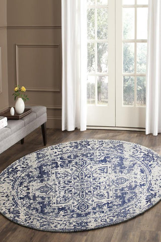 Evoke Horizon White Navy Transitional Round Rug