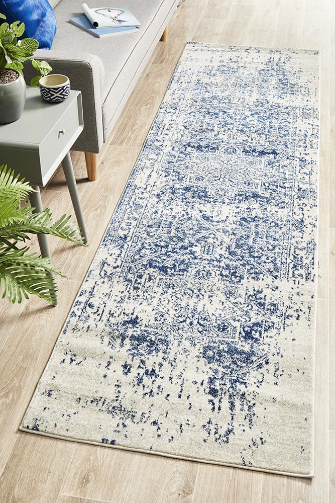 Aurora Horizon White Navy Transitional Runner Rug