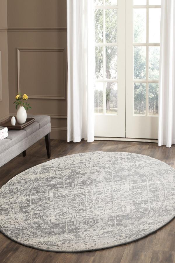 Evoke Dream White Silver Transitional Round Rug