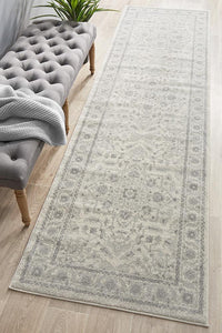 Aurora Silver Flower Transitional Runner Rug