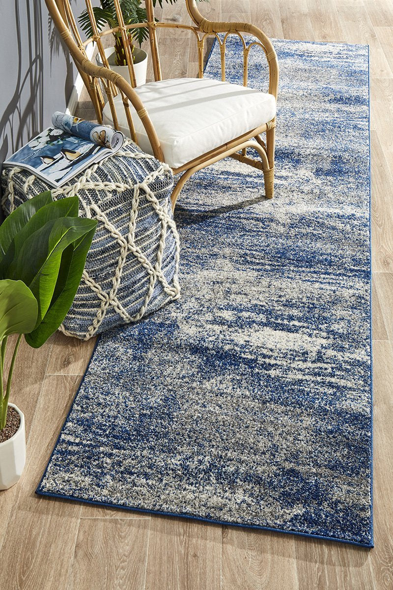 Atena Temple Modern Blue Grey Runner Rug