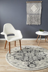 Pompeii Transitional Charcoal Round Rug