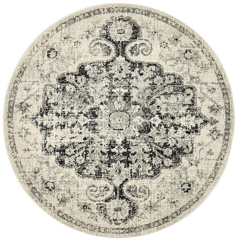 Pompeii Transitional Charcoal Round Rug