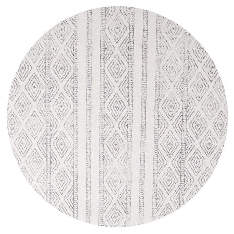 Oasis Salma White And Grey Tribal Round Rug