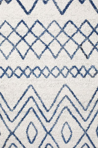 Oasis Nadia White Blue Rustic Tribal Round Rug