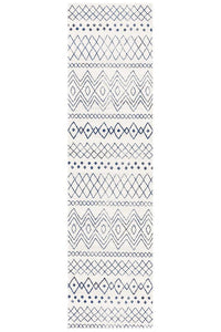 Oasis Nadia White Blue Rustic Tribal Runner Rug