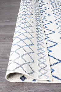 Oasis Nadia White Blue Rustic Tribal Runner Rug