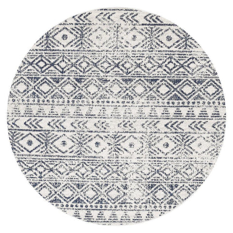 Oasis Ismail White Blue Rustic Round Rug