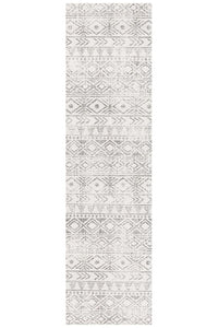 Oasis Ismail White Grey Rustic Runner Rug