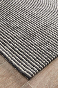 Casablanca Oskar Felted Wool Striped Black White Rug