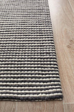 Casablanca Oskar Felted Wool Striped Black White Rug