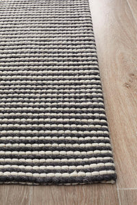 Casablanca Oskar Felted Wool Striped Black White Rug