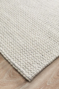 Casablanca Oskar Felted Wool Striped Grey White Rug