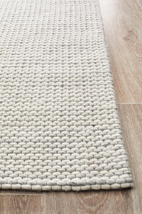 Casablanca Oskar Felted Wool Striped Grey White Rug