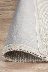 Casablanca Oskar Felted Wool Striped Grey White Rug