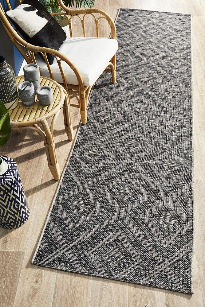 Paris Indoor Outdoor Black Runner Rug